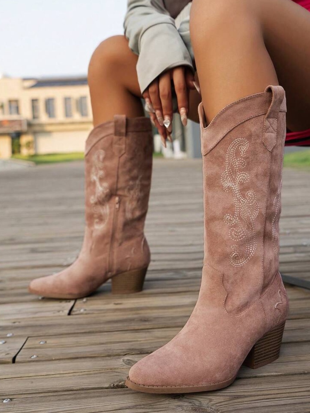 Source Unknown Dusty Pink Suede Western Mid-Calf Boots - worn once